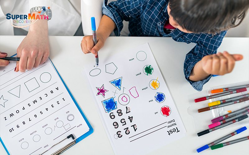 Child using a game-based learning worksheet.