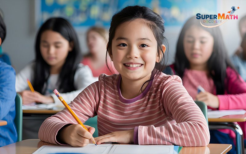 SuperMath student smiling during math tuition.